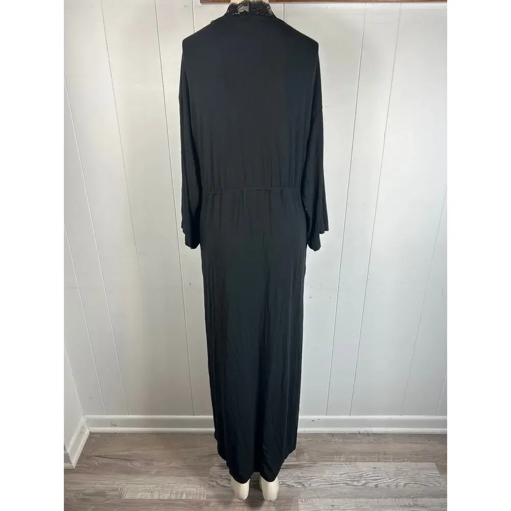 Victoria's Secret Modal Lace Trim Long Robe in Black. NWT. Size M/L